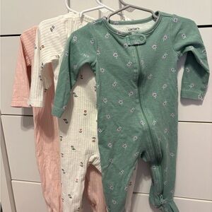 Carter's Cozy Footies Green and Pink One Pieces